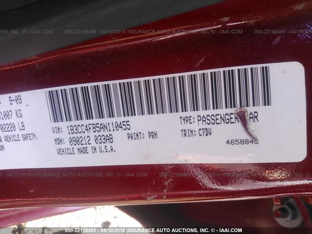 1B3CC4FB5AN110455 - 2010 DODGE AVENGER SXT RED photo 9