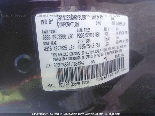 3C8FY4BB01T684947 - 2001 CHRYSLER PT CRUISER PURPLE photo 9