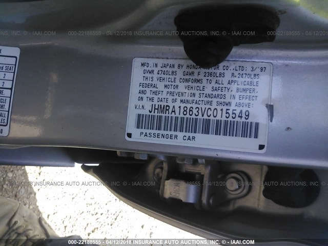 JHMRA1863VC015549 - 1997 HONDA ODYSSEY LX SILVER photo 9