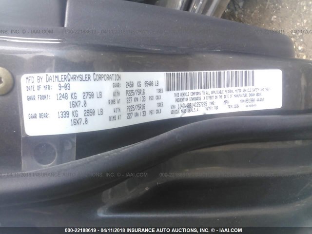 1J4GW48S14C257225 - 2004 JEEP GRAND CHEROKEE LAREDO/COLUMBIA/FREEDOM 灰色 照片 9