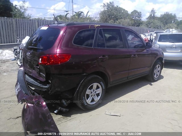 5NMSG13D19H242415 - 2009 HYUNDAI SANTA FE GLS MAROON photo 4