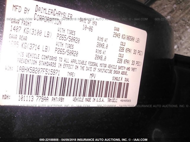 1A8HX58207F515971 - 2007 CHRYSLER ASPEN LIMITED BLUE photo 9