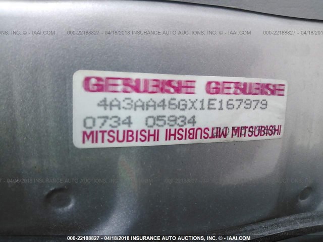 4A3AA46GX1E167979 - 2001 MITSUBISHI GALANT ES GRAY photo 9