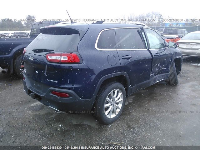 1C4PJMDS9EW276678 - 2014 JEEP CHEROKEE LIMITED BLUE photo 4