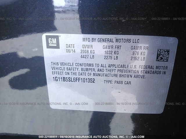 1G11B5SL6FF101352 - 2015 CHEVROLET MALIBU LS 黑色 照片 9