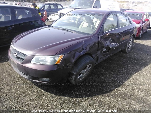 5NPEU46F96H121425 - 2006 HYUNDAI SONATA GLS/LX MAROON photo 2