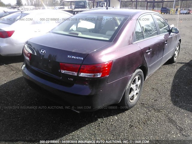 5NPEU46F96H121425 - 2006 HYUNDAI SONATA GLS/LX MAROON photo 4