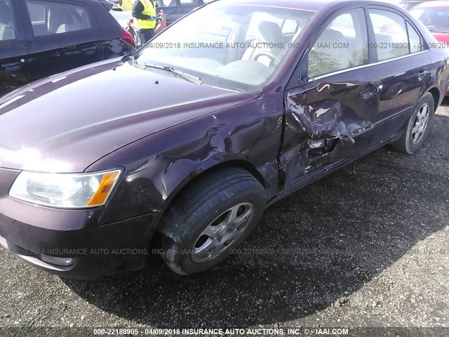 5NPEU46F96H121425 - 2006 HYUNDAI SONATA GLS/LX MAROON photo 6