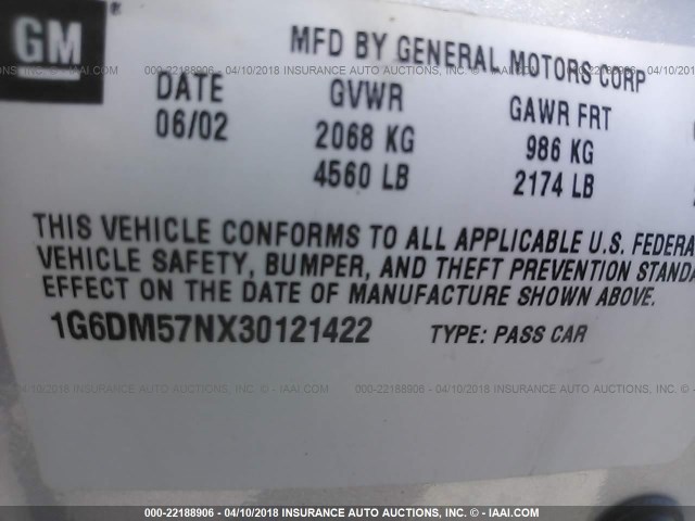 1G6DM57NX30121422 - 2003 CADILLAC CTS SILVER photo 9