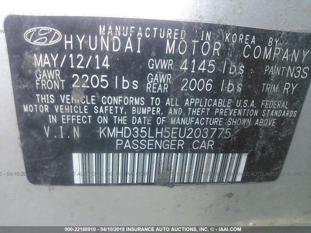 KMHD35LH5EU203775 - 2014 HYUNDAI ELANTRA GT SILVER photo 9