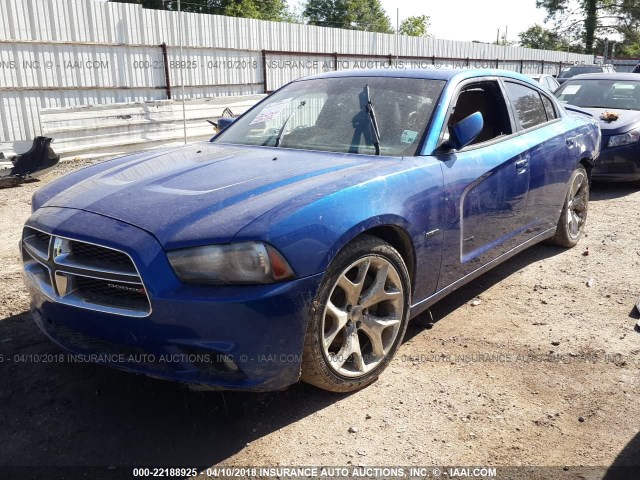 2C3CDXCT4CH260552 - 2012 DODGE CHARGER R/T BLUE photo 2