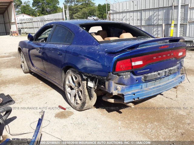 2C3CDXCT4CH260552 - 2012 DODGE CHARGER R/T BLUE photo 3