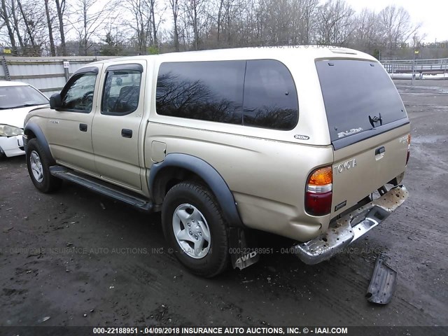 5TEHN72NX1Z757592 - 2001 TOYOTA TACOMA DOUBLE CAB ოქროსფერი ფოტო 3