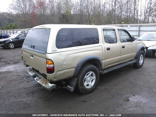 5TEHN72NX1Z757592 - 2001 TOYOTA TACOMA DOUBLE CAB ოქროსფერი ფოტო 4