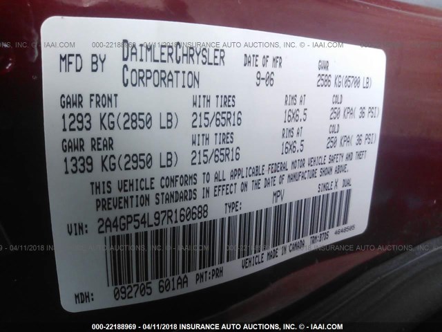2A4GP54L97R160688 - 2007 CHRYSLER TOWN & COUNTRY TOURING RED photo 9