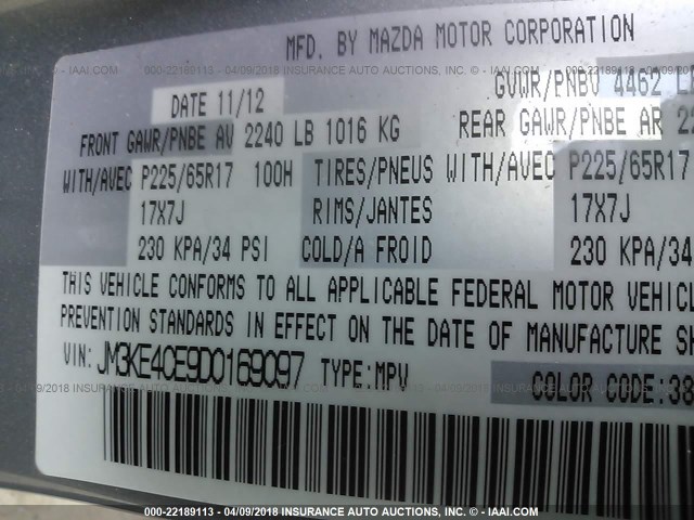 JM3KE4CE9D0169097 - 2013 MAZDA CX-5 TOURING SILVER photo 9