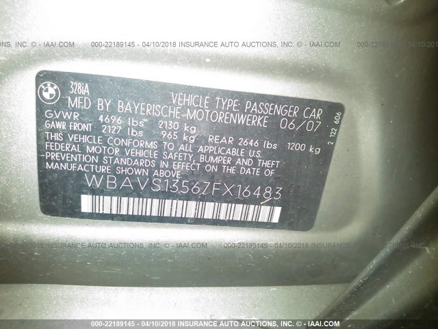 WBAVS13567FX16483 - 2007 BMW 328 IT GOLD photo 9