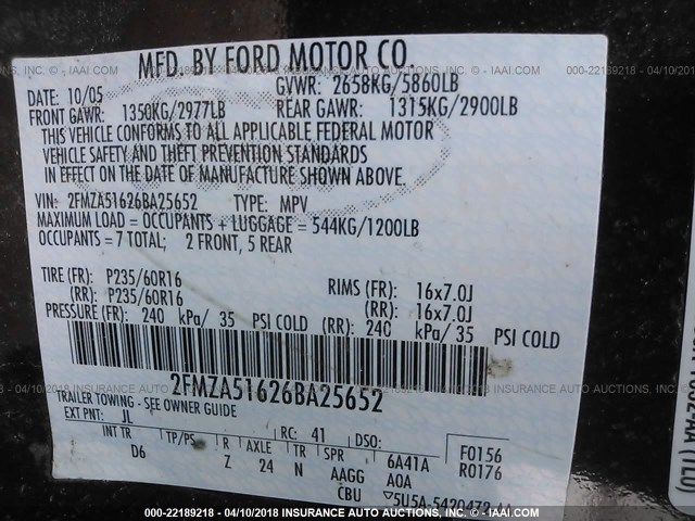 2FMZA51626BA25652 - 2006 FORD FREESTAR SE MAROON photo 9