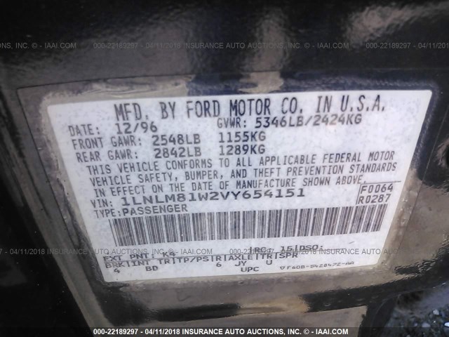 1LNLM81W2VY654151 - 1997 LINCOLN TOWN CAR EXECUTIVE BLUE photo 9