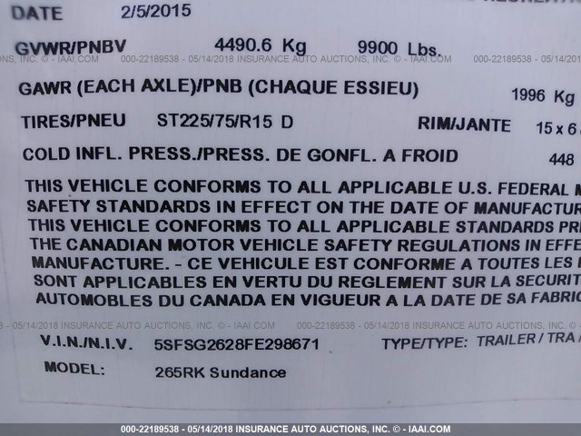 5SFSG2628FE298671 - 2015 HEARTLAND OTHER  白色 照片 10