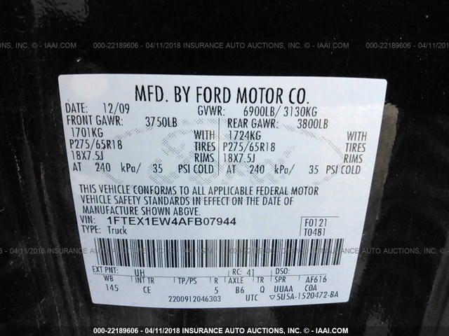 1FTEX1EW4AFB07944 - 2010 FORD F150 SUPER CAB BLACK photo 9