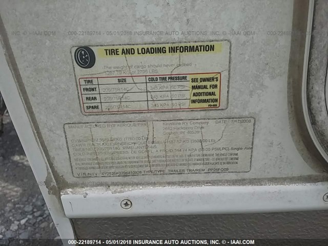 4YDT25F2796410928 - 2009 KEYSTONE PASSPORT WHITE photo 9