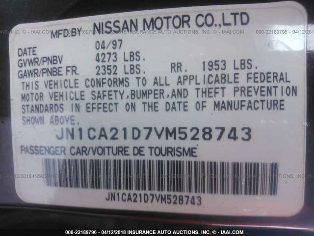 JN1CA21D7VM528743 - 1997 NISSAN MAXIMA GLE/GXE/SE MAROON photo 9