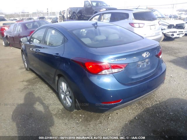 KMHDH4AE5FU341564 - 2015 HYUNDAI ELANTRA SE/SPORT/LIMITED BLUE photo 3