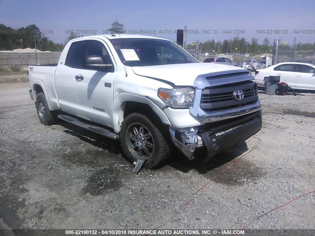 5TFUW5F12EX408740 - 2014 TOYOTA TUNDRA DOUBLE CAB SR/SR5 WHITE photo 1