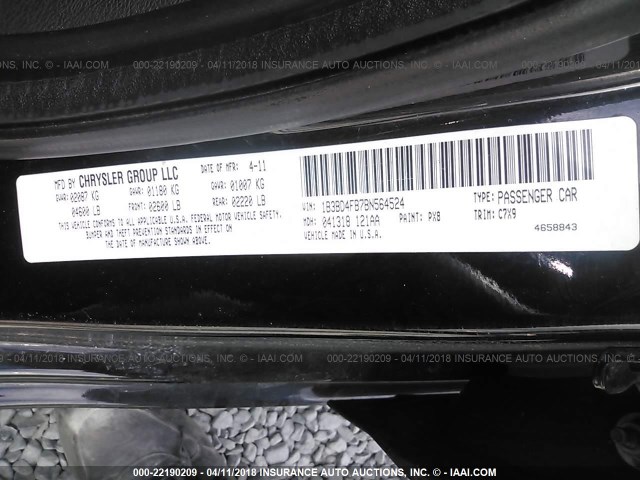 1B3BD4FB7BN564524 - 2011 DODGE AVENGER EXPRESS 黑色 照片 9