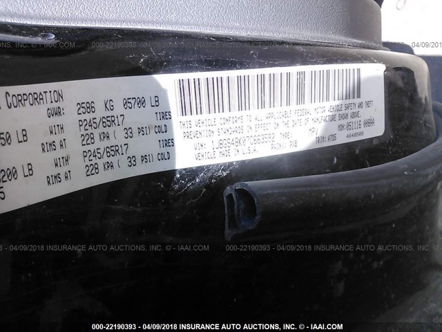 1J8GS48K07C663592 - 2007 JEEP GRAND CHEROKEE LAREDO/COLUMBIA/FREEDOM 黑色 照片 9