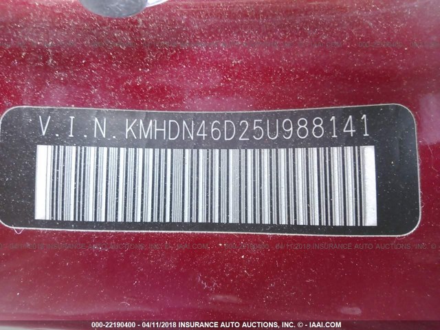 KMHDN46D25U988141 - 2005 HYUNDAI ELANTRA GLS/GT RED photo 9