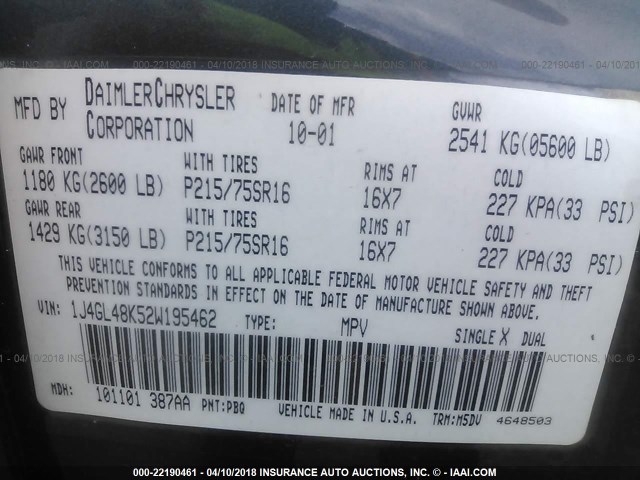 1J4GL48K52W195462 - 2002 JEEP LIBERTY SPORT 蓝色 照片 9