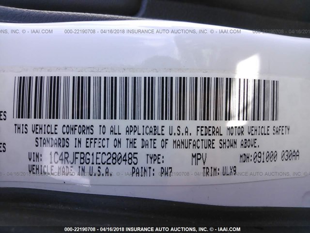 1C4RJFBG1EC280485 - 2014 JEEP GRAND CHEROKEE LIMITED თეთრი ფოტო 9
