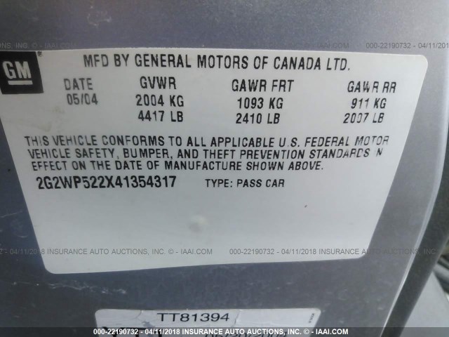 2G2WP522X41354317 - 2004 PONTIAC GRAND PRIX GT SILVER photo 9