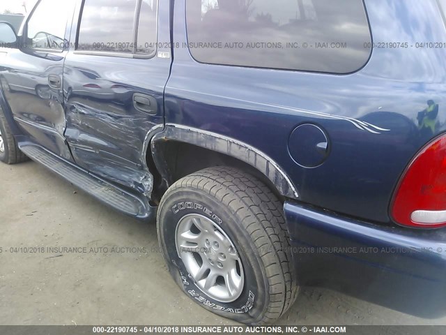 1B4HS48Z32F153900 - 2002 DODGE DURANGO SLT BLUE photo 6