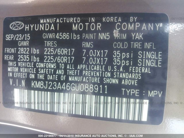 KM8J23A46GU088911 - 2016 HYUNDAI TUCSON SE BROWN photo 9