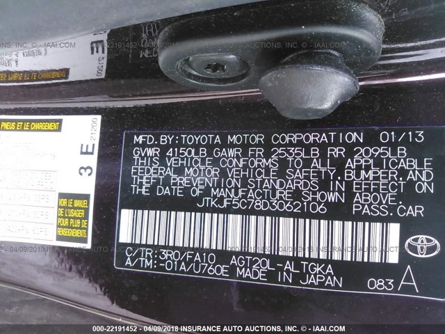 JTKJF5C78D3062106 - 2013 TOYOTA SCION TC 勃艮第红 照片 9