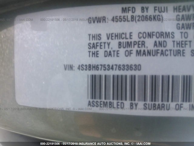 4S3BH675347633630 - 2004 SUBARU LEGACY OUTBACK AWP 绿色 照片 9