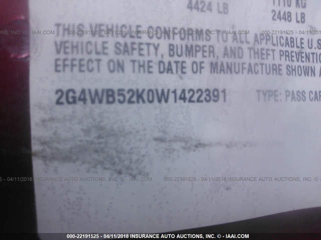 2G4WB52K0W1422391 - 1998 BUICK REGAL LS 红色 照片 9