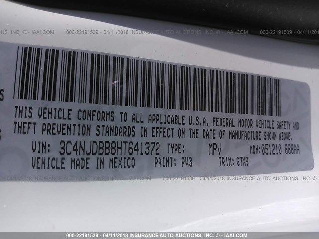 3C4NJDBB8HT641372 - 2017 JEEP COMPASS LATITUDE 白色 照片 9