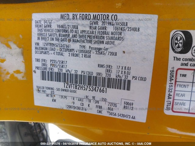 1ZVFT82H575347661 - 2007 FORD MUSTANG GT ORANGE photo 9