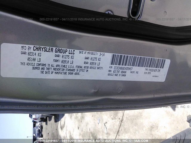 2C3CDXBG6EH259457 - 2014 DODGE CHARGER SE SILVER photo 9