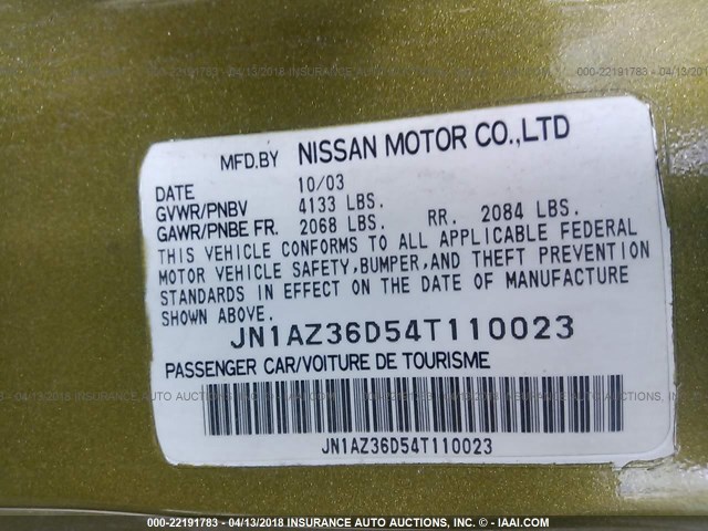 JN1AZ36D54T110023 - 2004 NISSAN 350Z ROADSTER GREEN photo 9