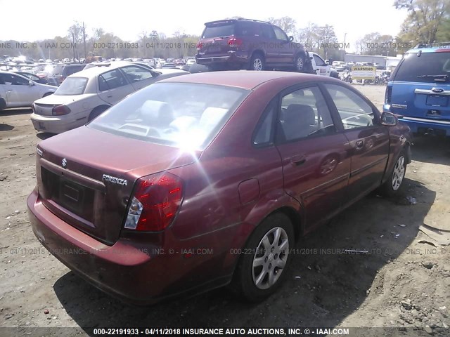 KL5JD56Z15K208806 - 2005 SUZUKI FORENZA S RED photo 4