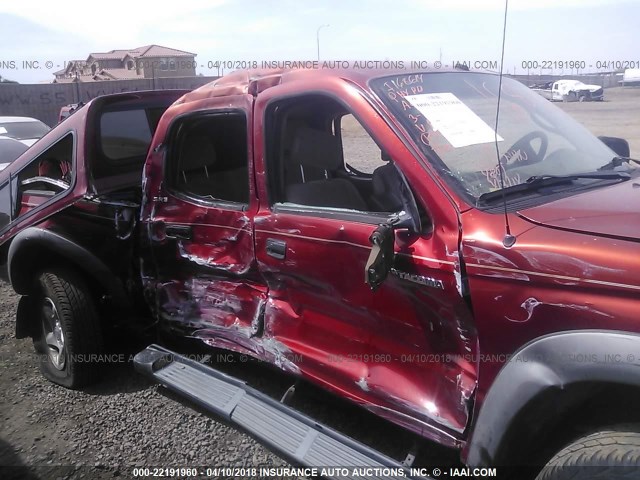 5TEHN72N82Z131878 - 2002 TOYOTA TACOMA DOUBLE CAB RED photo 6