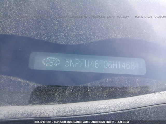 5NPEU46F06H146844 - 2006 HYUNDAI SONATA GLS/LX BLACK photo 9