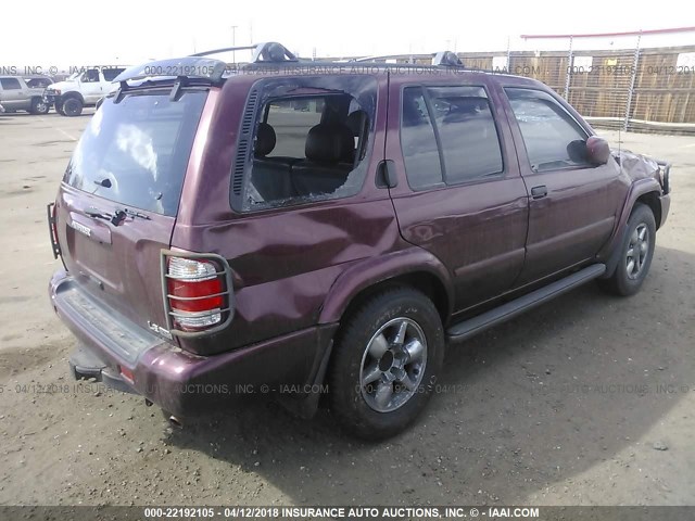 JN8DR09Y81W605449 - 2001 NISSAN PATHFINDER LE/SE/XE BURGUNDY photo 4