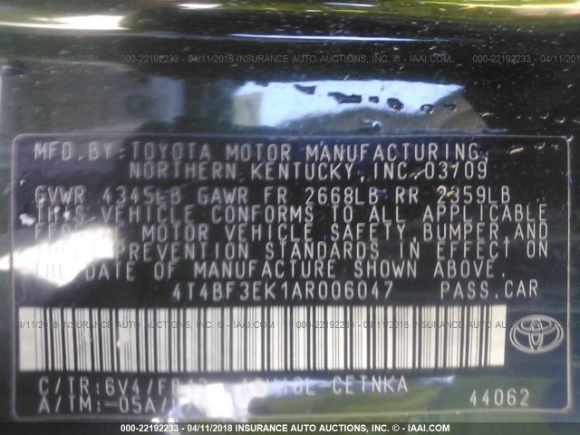 4T4BF3EK1AR006047 - 2010 TOYOTA CAMRY SE/LE/XLE GREEN photo 9