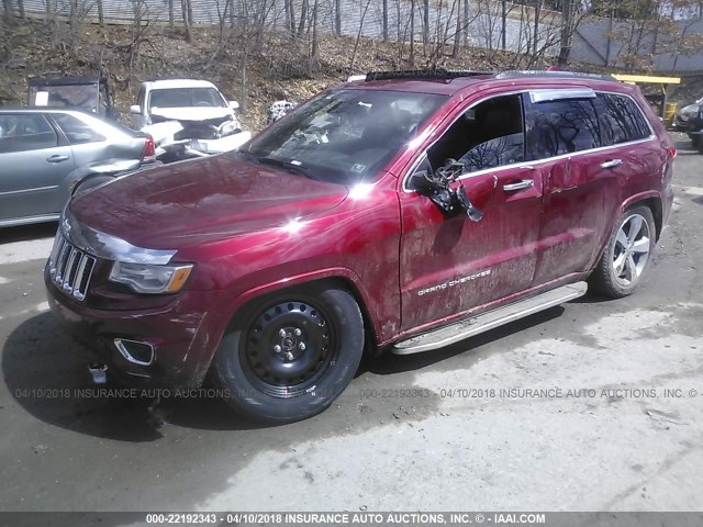 1C4RJFCT2EC137699 - 2014 JEEP GRAND CHEROKEE OVERLAND RED photo 2